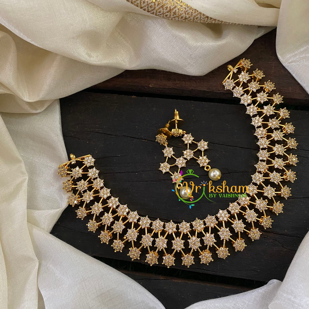 Gold Tone American Diamond Nakshatra Choker-White-G7046