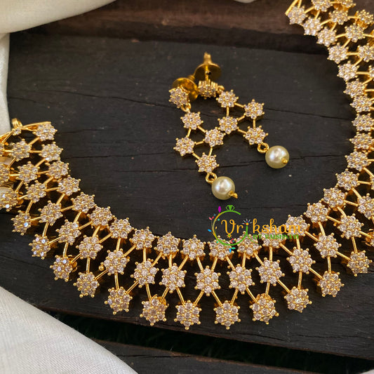 Gold Tone American Diamond Nakshatra Choker-White-G7046