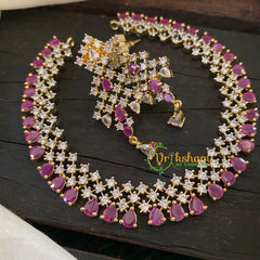 Gold Tone American Diamond Choker Short Neckpiece-Pink-G7019