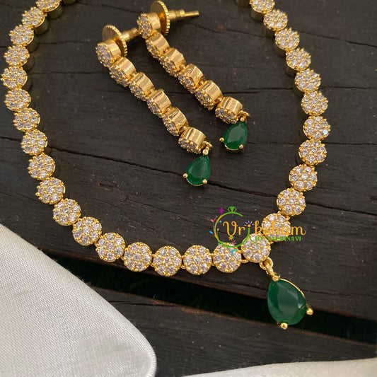 Gold Tone American Diamond Choker Short Neckpiece-Green-G7006