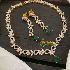 Gold Tone American Diamond Choker Short Neckpiece-Green-G7007