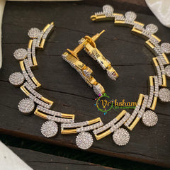 Gold Tone American Diamond Choker Short Neckpiece-White-G7043