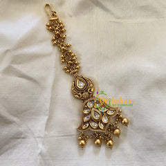 Premium AD Stone Maang Tikka -Gold Bead-G7130