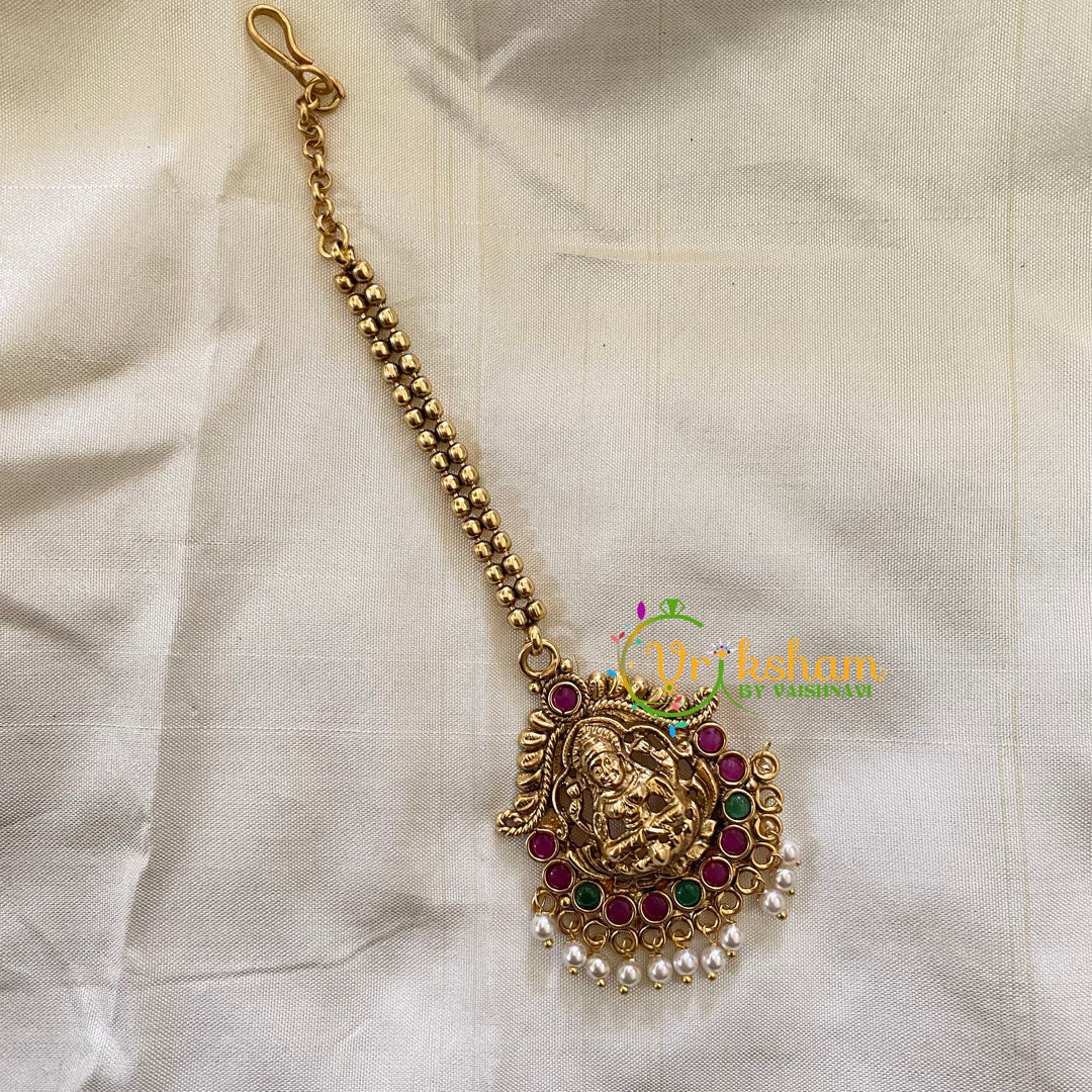 Premium Lakshmi AD Stone Maang Tikka -Pearl-G7134