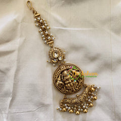 Premium Lakshmi AD Stone Maang Tikka -Gold Bead Pearl-G7132