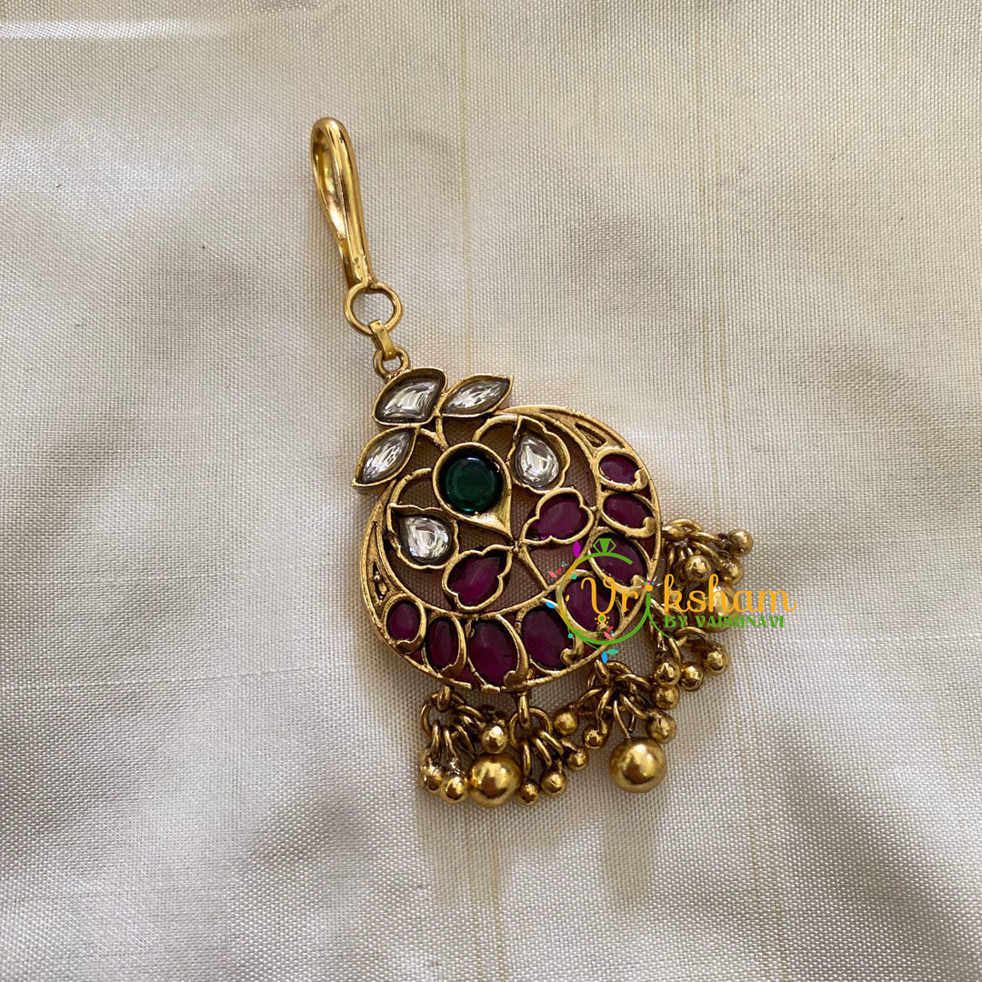 Elegant AD stone Maang Tikka - Short Tikka -Gold Bead-G7128