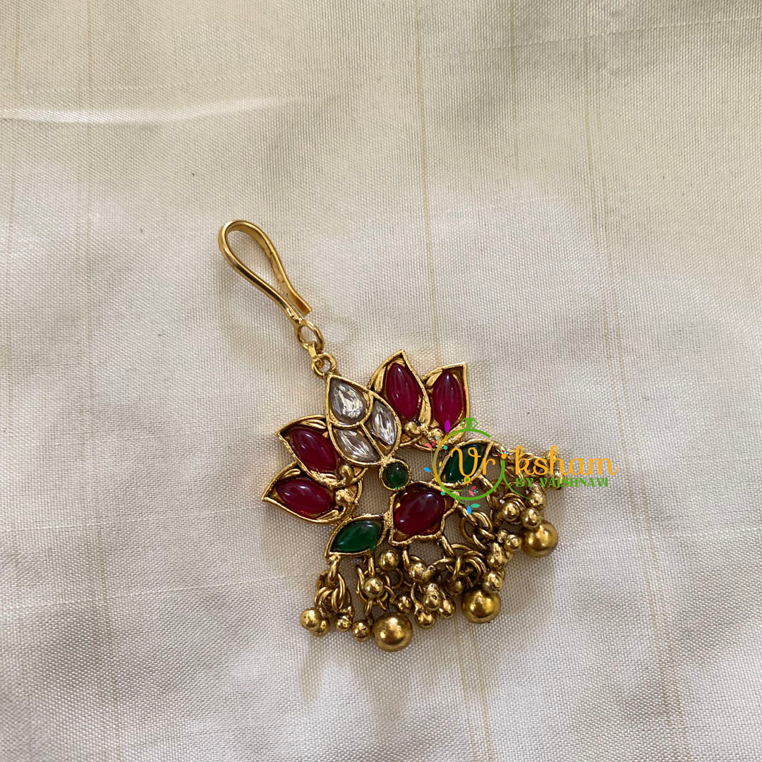 Elegant AD stone Maang Tikka - Short Tikka -Lotus -Gold Bead-GG7124