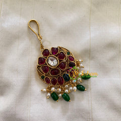 Elegant AD stone Maang Tikka - Short Tikka -Green Bead Pearl-G7121