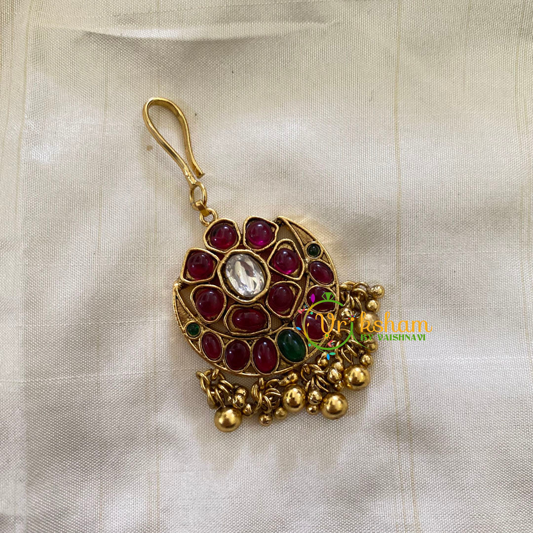 Elegant AD stone Maang Tikka - Short Tikka -Gold Bead-G7118