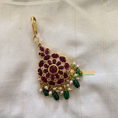 Elegant AD stone Maang Tikka - Short Tikka -Green Bead -G7116
