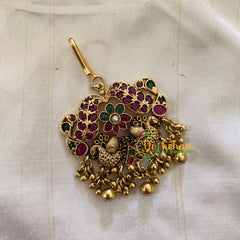Elegant AD stone Maang Tikka - Short Tikka -Peacock -Gold Bead - G7114