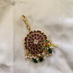 Elegant AD stone Maang Tikka - Short Tikka -Green Bead Pearl -G7107