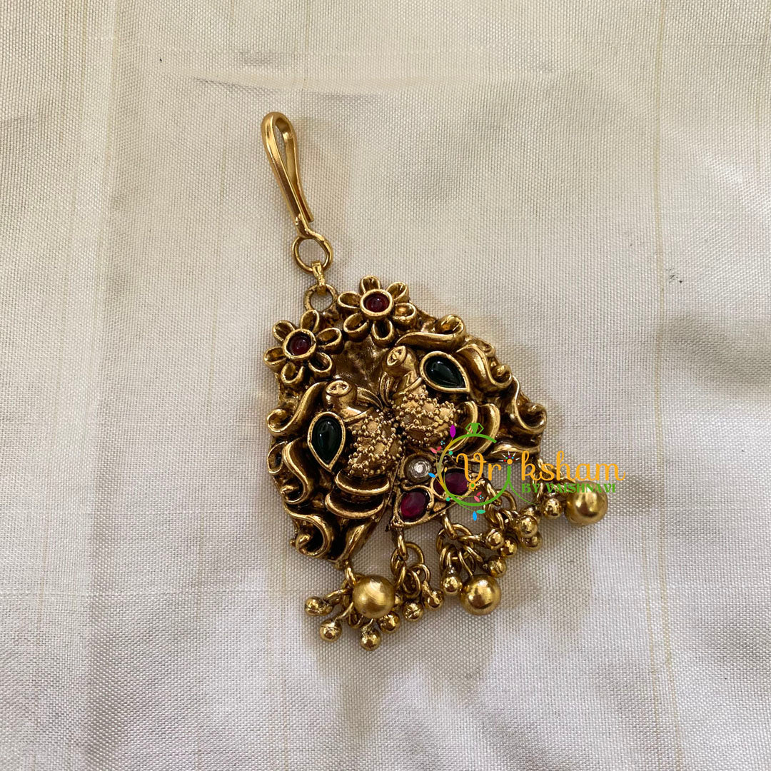 Elegant AD stone Maang Tikka - Short Tikka -Peacock -Gold Bead-G7100