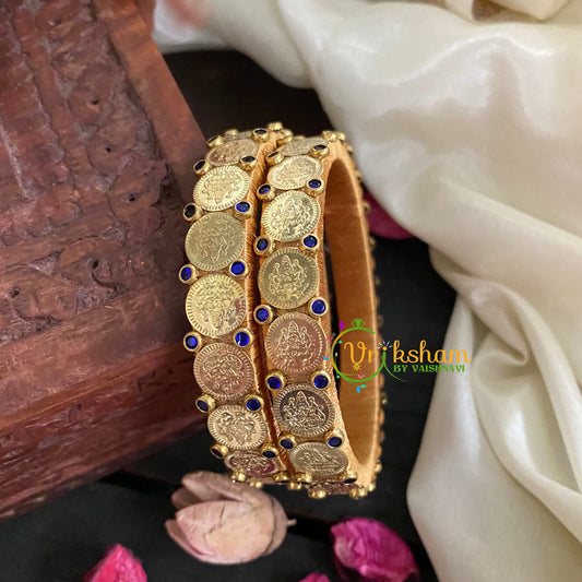 Silk Thread Lakshmi Coin Bangle-Blue-G4960