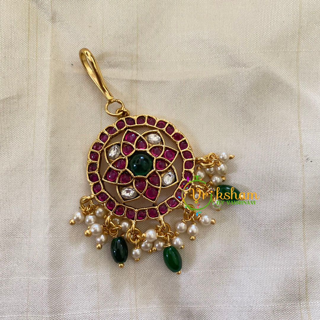 Elegant AD stone Maang Tikka - Short Tikka -Green Bead Pearl -G7099