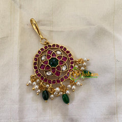 Elegant AD stone Maang Tikka - Short Tikka -Green Bead Pearl -G7099