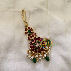 Elegant AD stone Maang Tikka - Short Tikka -Green Bead Pearl -G7098