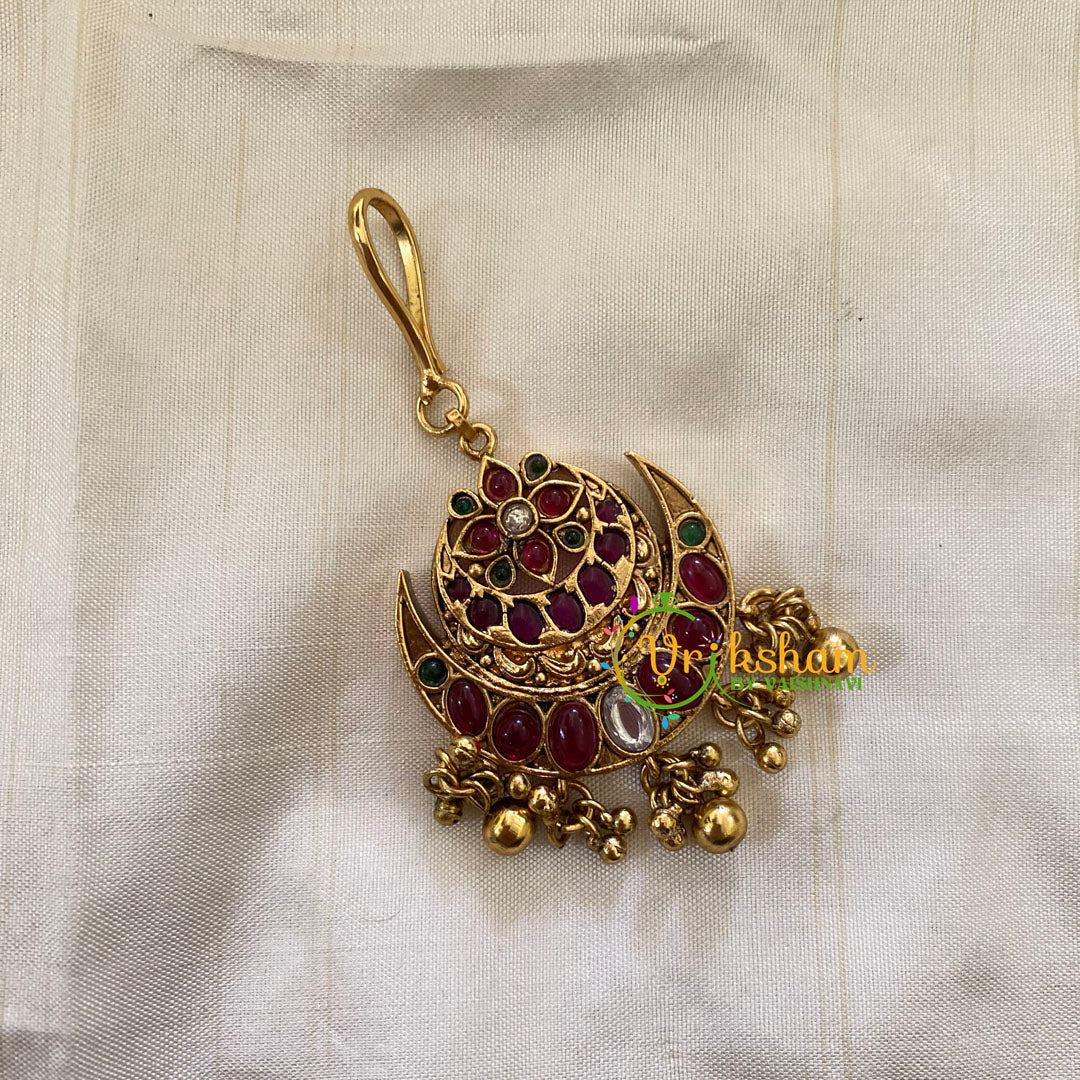 Elegant AD stone Maang Tikka - Short Tikka -Gold Bead - G7095