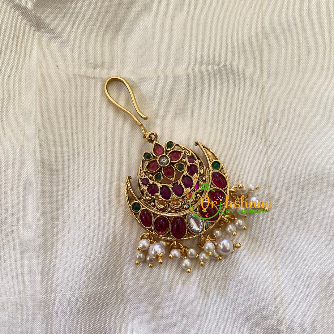 Elegant AD stone Maang Tikka - Short Tikka -Pearl -G7094