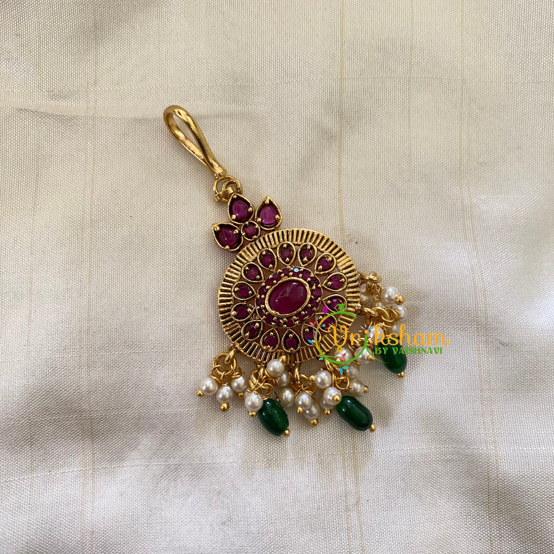 Elegant AD stone Maang Tikka - Short Tikka -Green Bead Pearl -G7090