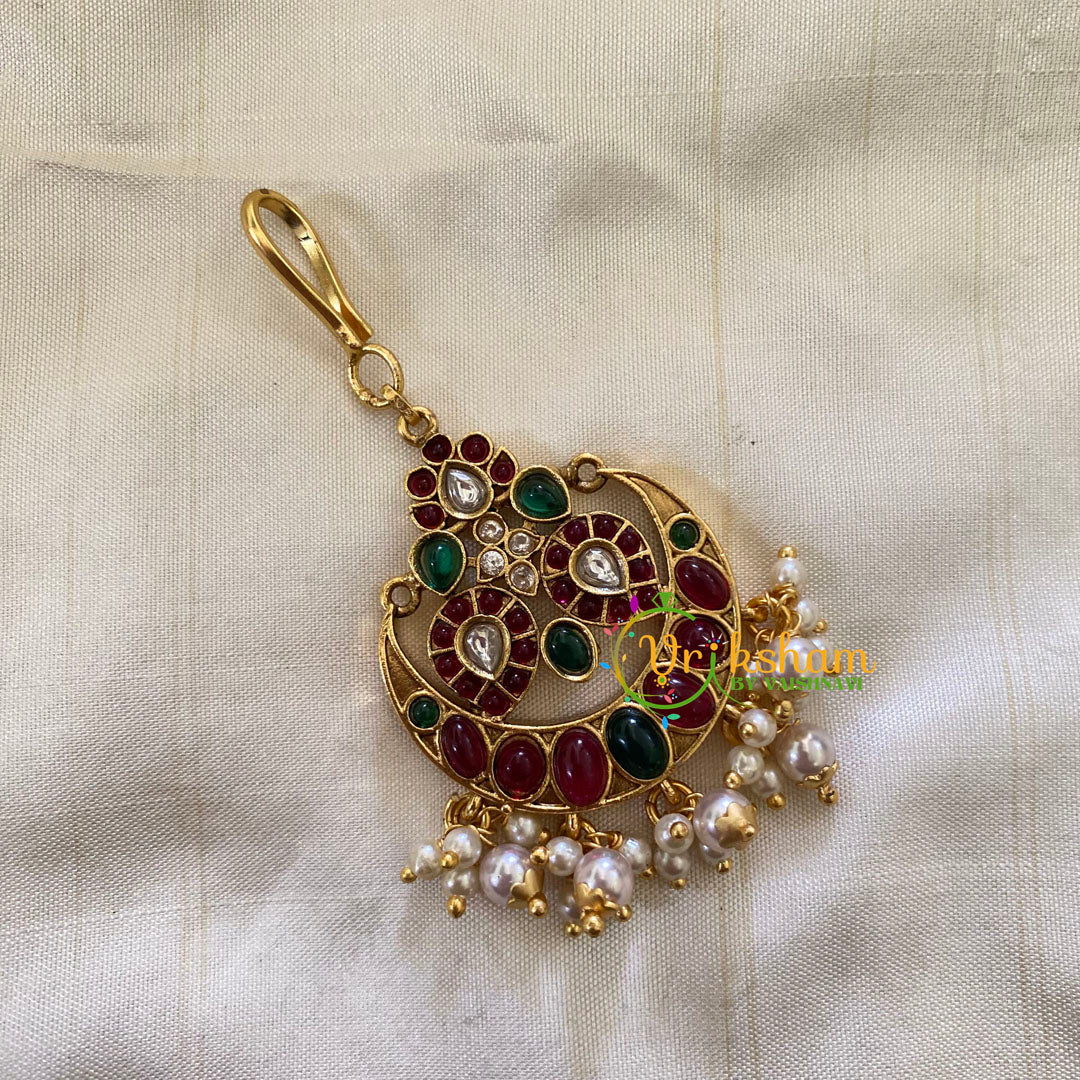 Elegant AD stone Maang Tikka - Short Tikka -Pearl -G7089