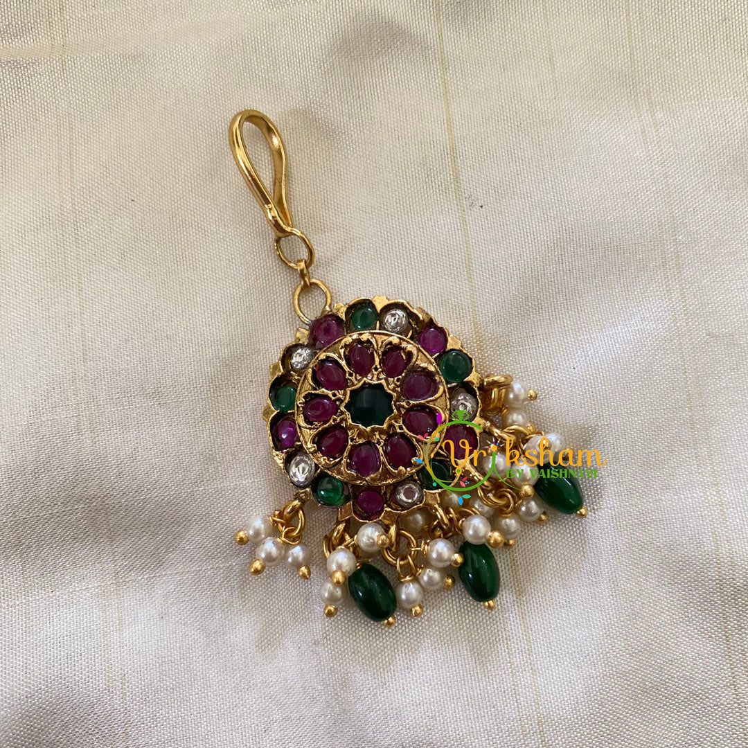Elegant AD stone Maang Tikka - Short Tikka -Green Bead Pearl -G7088