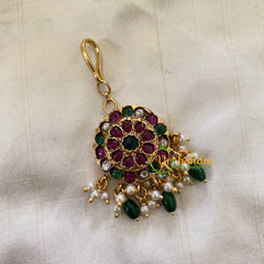 Elegant AD stone Maang Tikka - Short Tikka -Green Bead Pearl -G7088