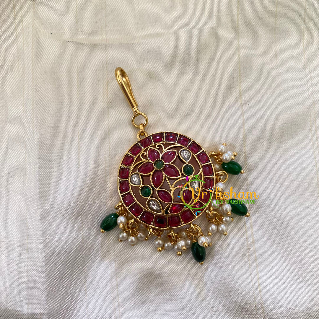 Elegant AD stone Maang Tikka - Short Tikka -Green Bead Pearl -G7084