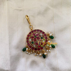 Elegant AD stone Maang Tikka - Short Tikka -Green Bead Pearl -G7084
