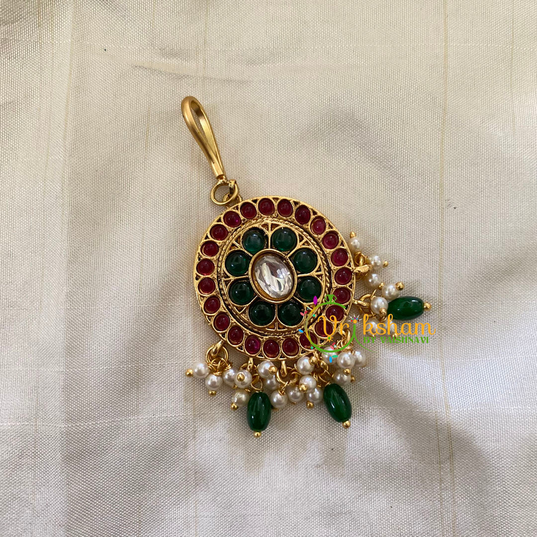 Elegant AD stone Maang Tikka - Short Tikka -Green Bead Pearl -G7080