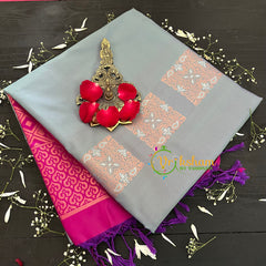 Ash Grey With Pink Pallu Soft Silk Saree-VS43