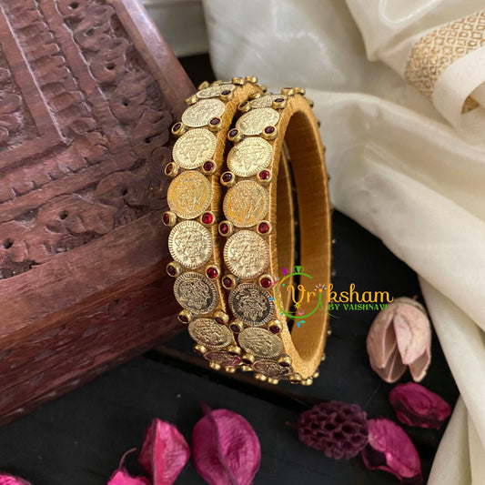 Silk Thread Lakshmi Coin Bangle-Red-G4958