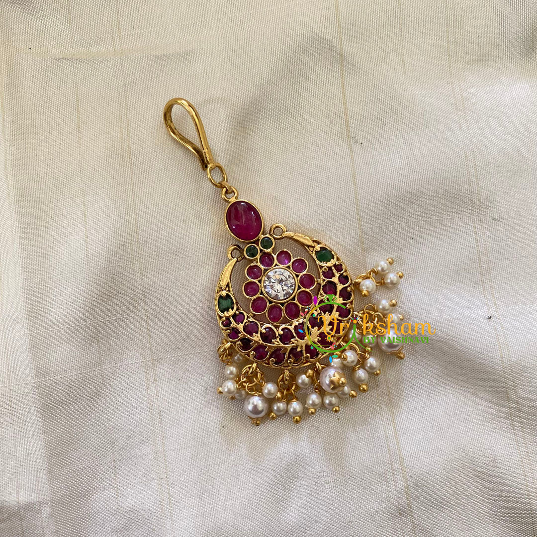 Elegant AD stone Maang Tikka - Short Tikka -Pearl -G7074