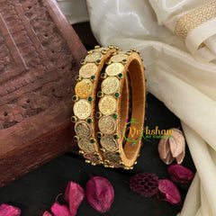 Silk Thread Lakshmi Coin Bangle-Green-G4957