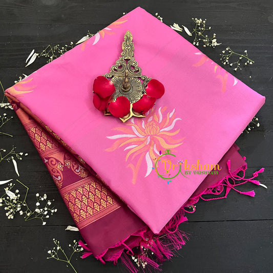 Pastel Pink with Majenta Pallu Soft Silk Saree-VS41