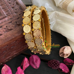 Silk Thread Lakshmi Coin Bangle-Yellow-G4956