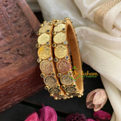 Silk Thread Lakshmi Coin Bangle-Gold Glass Kundan-G4959