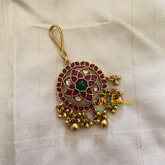 Elegant AD stone Maang Tikka - Short Tikka -Floral Star -Ghungroo -G7068