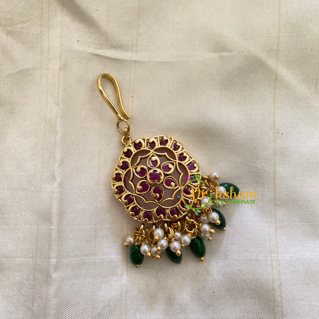 Elegant AD stone Maang Tikka - Short Tikka-Green Bead -G7064