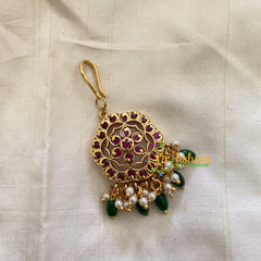 Elegant AD stone Maang Tikka - Short Tikka-Green Bead -G7064