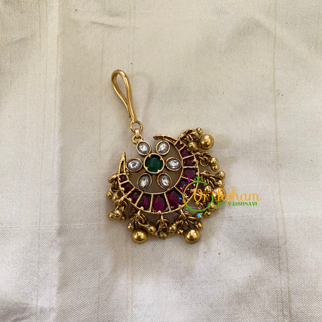 Elegant AD stone Maang Tikka - Short Tikka-Gold Bead -G7063