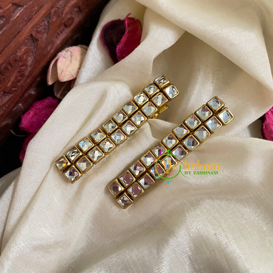 Kundan Hair Clip- Square-Glass-H185