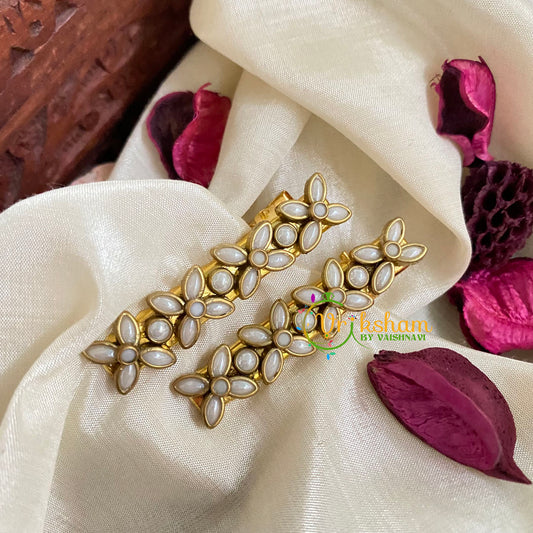 Kundan Hair Clip- Matt White -Floral-G14354