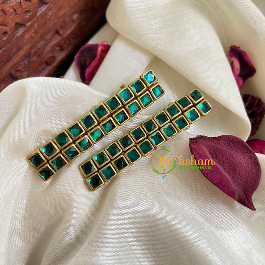 Kundan Hair Clip-Green-Square-H187