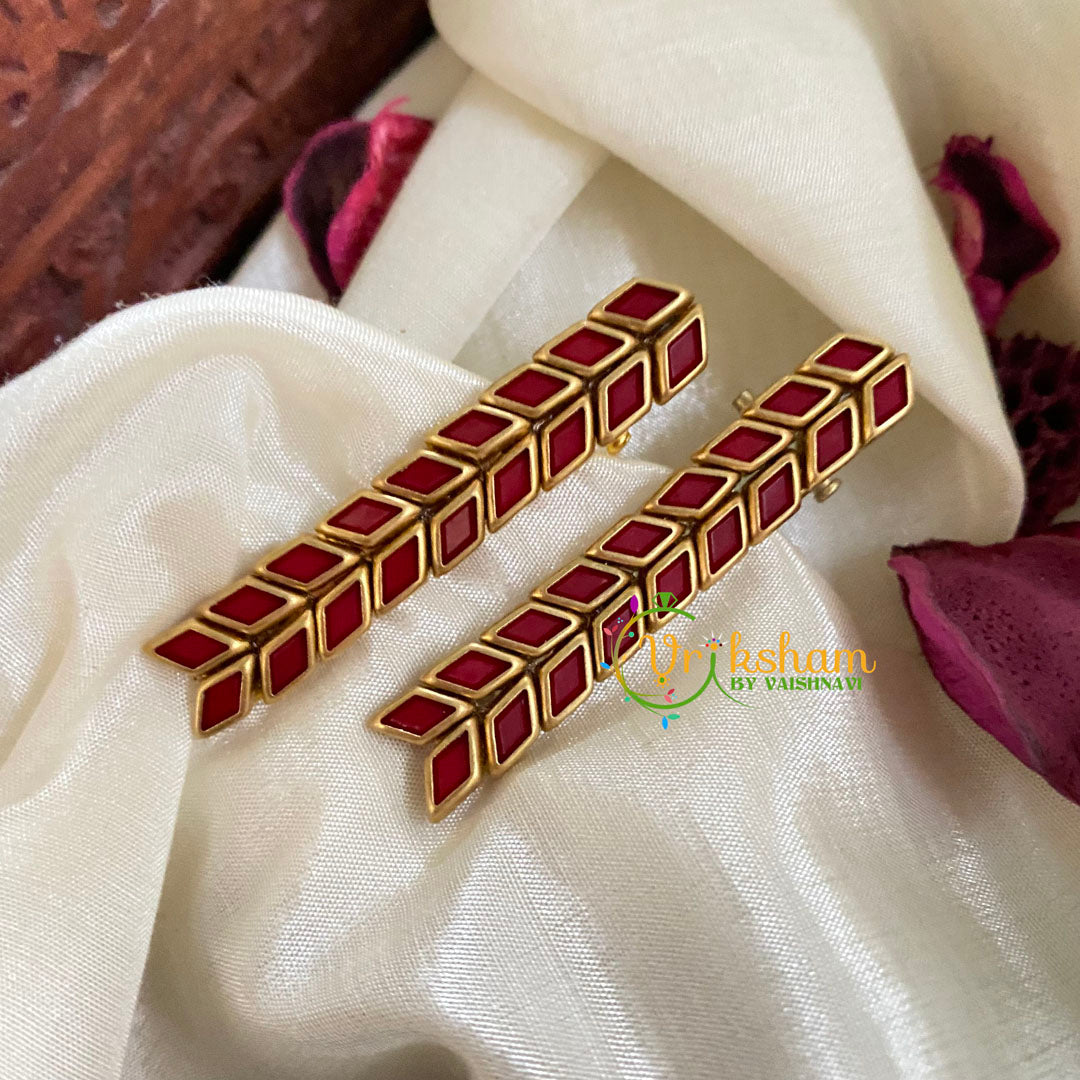 Kundan Hair Clip-Maroon matt Leaf-G14352