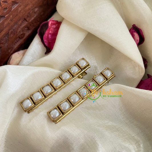 Kundan Hair Clip - White Matt-Square-H190