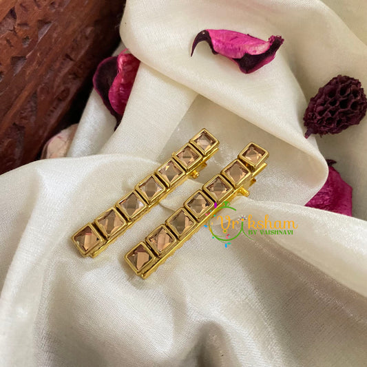 Kundan Hair Clip-Gold-Square-H191