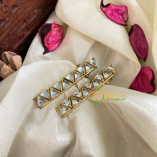 Kundan Hair Clip-Glass -Triangles-H177