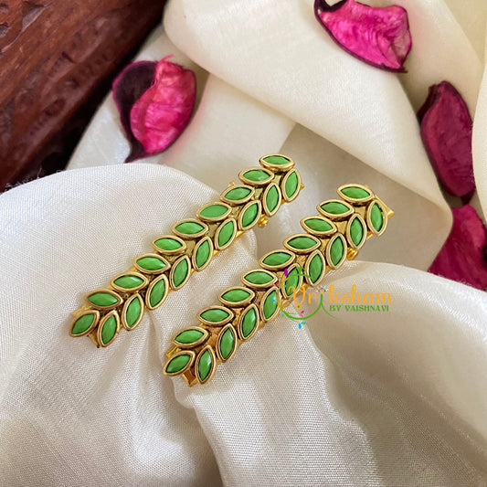 Kundan Hair Clip-Light Green Matt- Leaf-H184