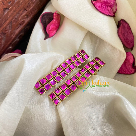 Kundan Hair Clip- Hot Pink-Square-H194